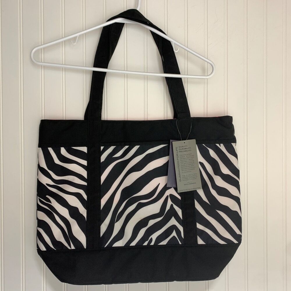 JanSport Emma Tote Large Black Zebra Print Fluorescent Pink Laptop‎ Bag